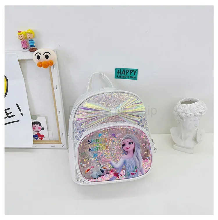 Disney Sequins Frozen Elsa Anna Backpack Fashion Glitter School Book Bag Girls Kawaii PU Leather Travel Backpack Christmas GiftsXJ250515