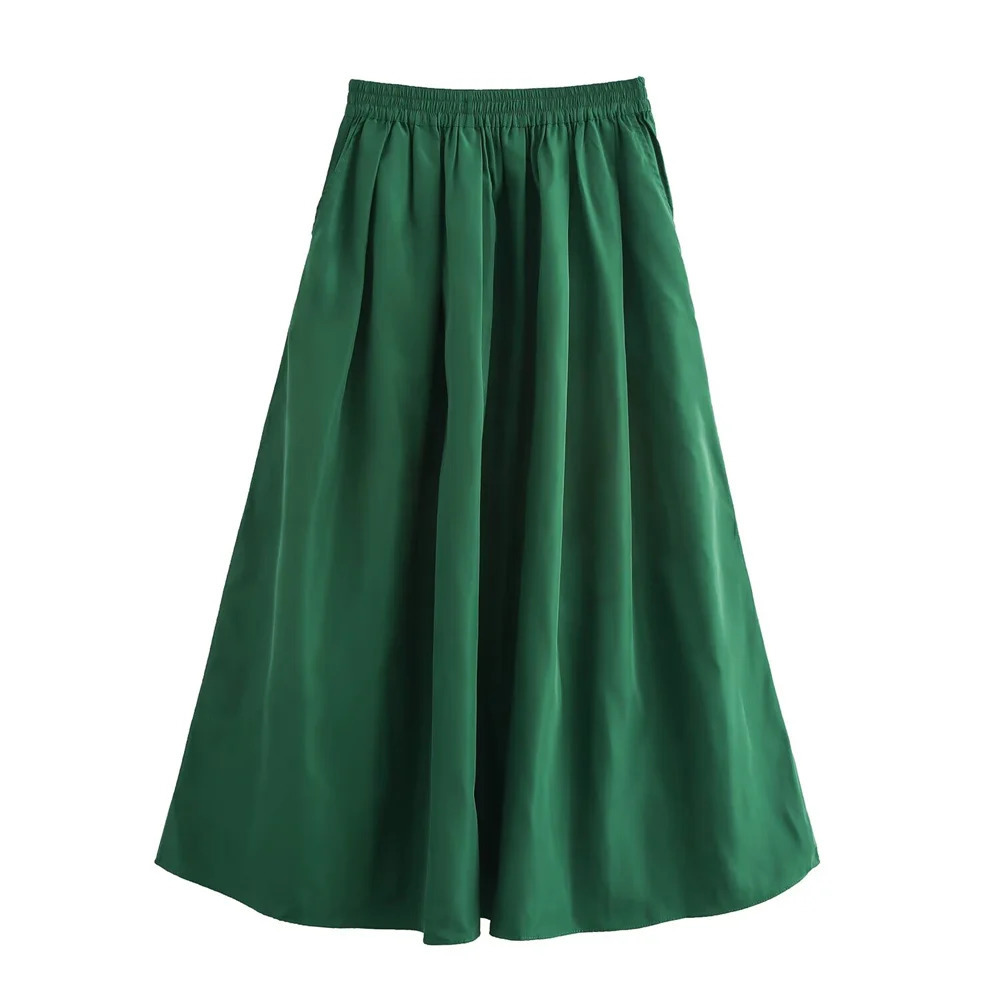 UNIZERA Autumn Product Womens Casual Versatile Collar Short sleeved Shirt High Waist Wide Swing Long Skirt Set 250515