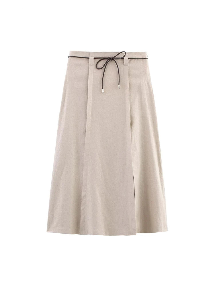 TFMLN Women Midi Skirt With Belt Sets Casual Halter Neck Backless Vest Top High Waist Aline Elegant Solid Streetwear 250515
