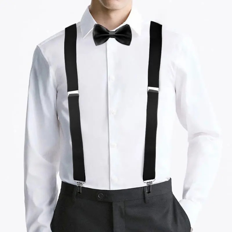 2Pcs Classic Adult Suit with Bow Tie and Suspenders Kit Adjustable Y Back Bowtie Set Fashion Black Suspenders Set 250515