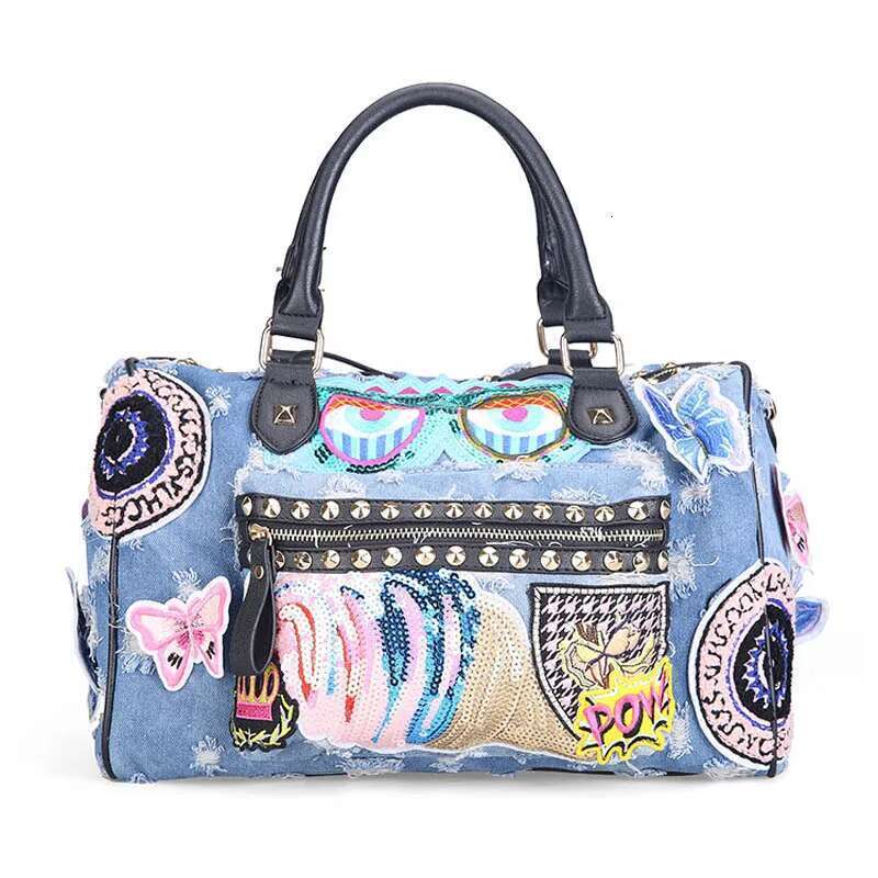 Ipinee New Women Lage Travel Cute Cartoon Daypack Denim Bags Handbags Fashion Shoulder Bag Female