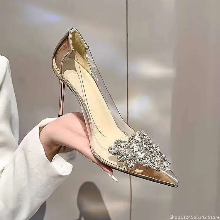 New Pointed Crystal Fairy Ladies Wind Rhinestone Butterfly-knot Transparent High Heel Women Sandals Fashion Shoes 2024