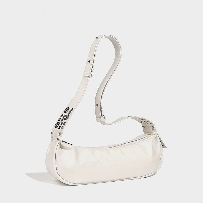High-end Punk Style Women's crescent Saddle Shoulder Bag Fashionable Medieval Underarm Drawstring Design Handbag