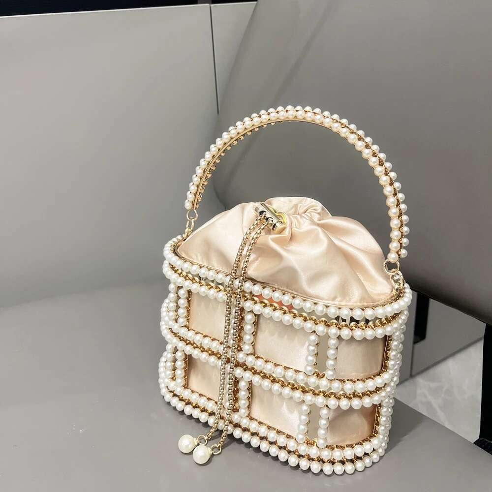 Handle Evening Clutch Bag Purses And Handbag Designer Shoulder Shiny Crystal Clutch Purse Pearl Decoration Bucket Bag