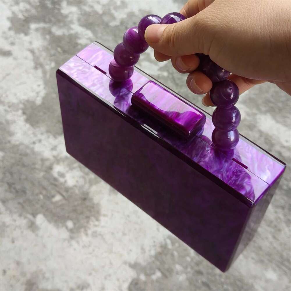 Pearl Marble Dark Purple Acrylic PVC Evening Bags Women Gorgeous Handmade Purses And Handbags Wedding Party Beach Flap