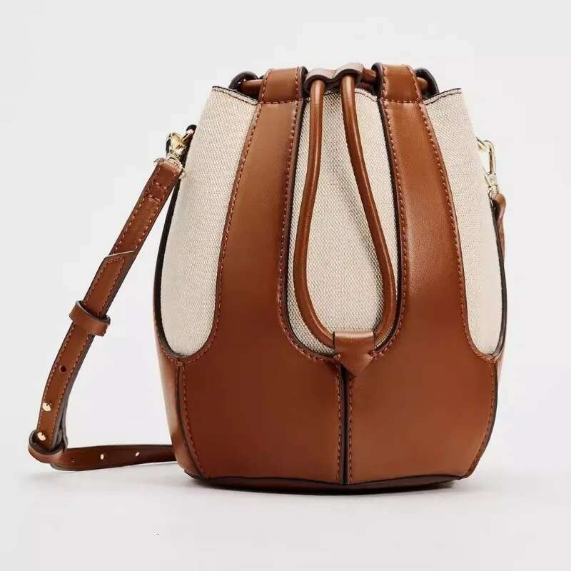 2025 New Canvas Contrasting Splicing Bag, Single Shoulder Commuting Crossbody Bucket Bag
