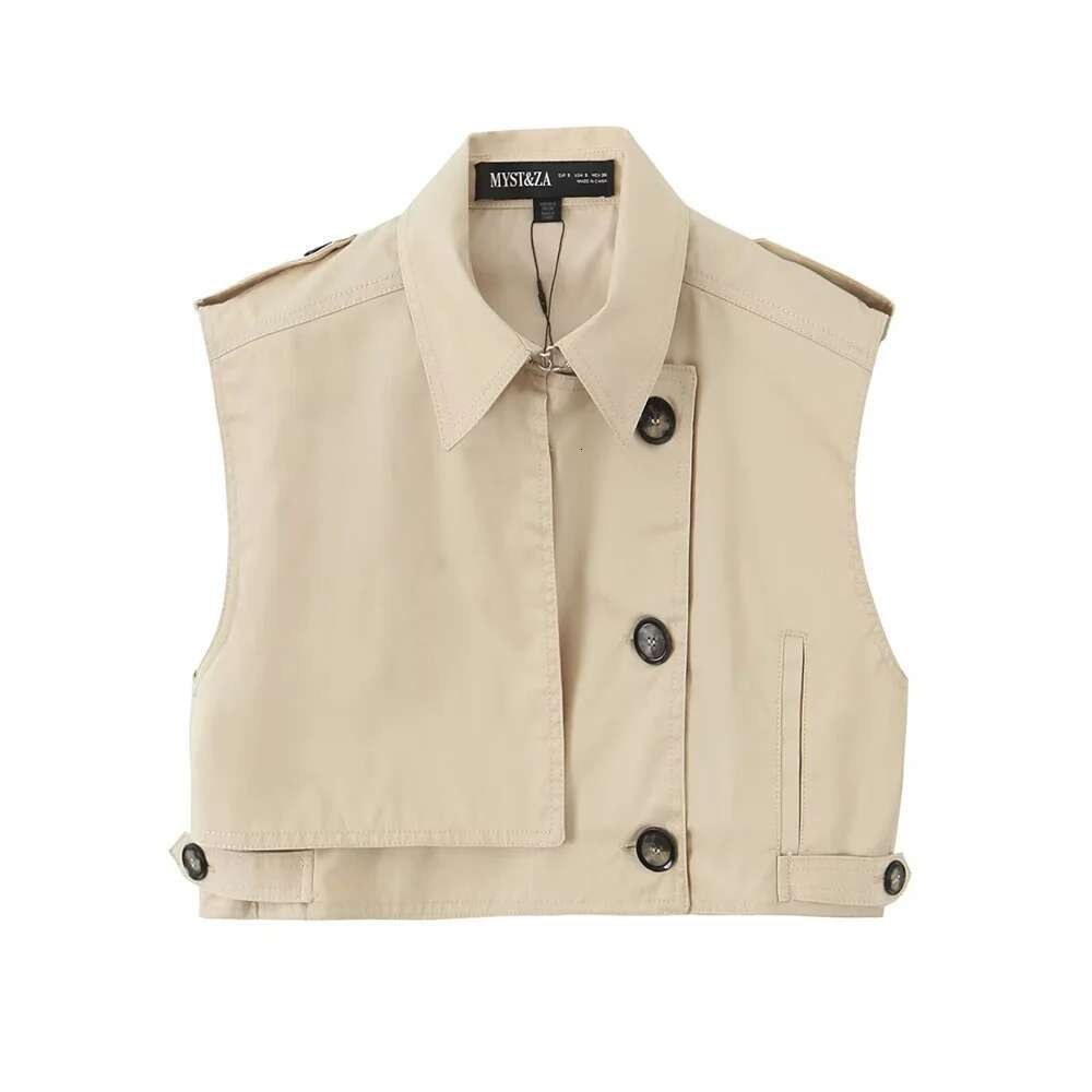 Bm&Md&Za Women's Khaki Sleeveless Vest Mini Skirt Set Button Detail Epaulets Stylish For Casual And Streetwear Looks