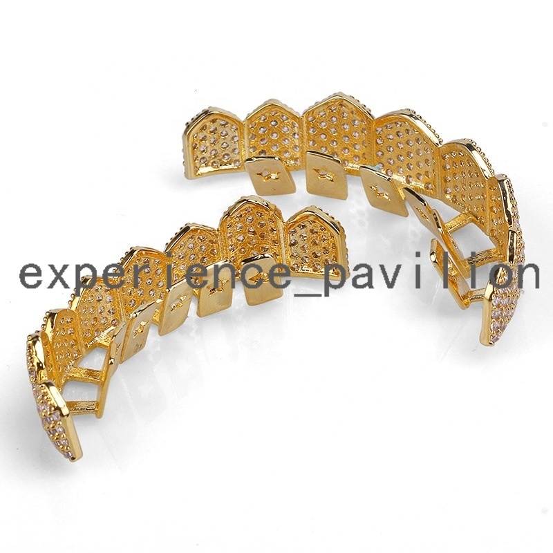 Mens Gold Hiphop Bling Micro Pave Teeth Grillz Set moissanite Diamond Iced Out Dental Grills