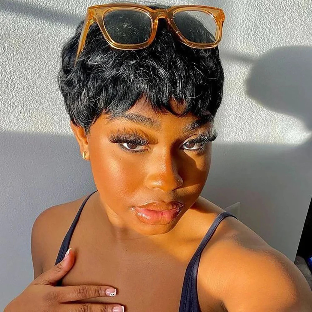 Short Pixie Cut Wig Human Hair For Black Women Machine Made Wigs With Bangs Short Wig Human Hair Wigs 250512