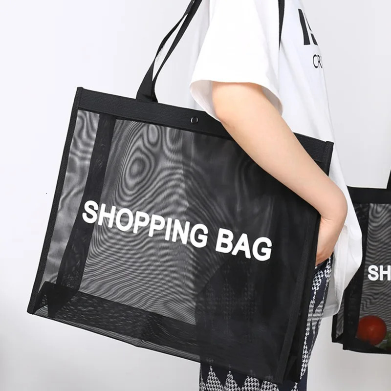 Transparent Nylon Mesh Shopping Bag Large Capacity Shoulder Handbag For Shopping Bags Breathable Beach Travel Storarge Bag 250515
