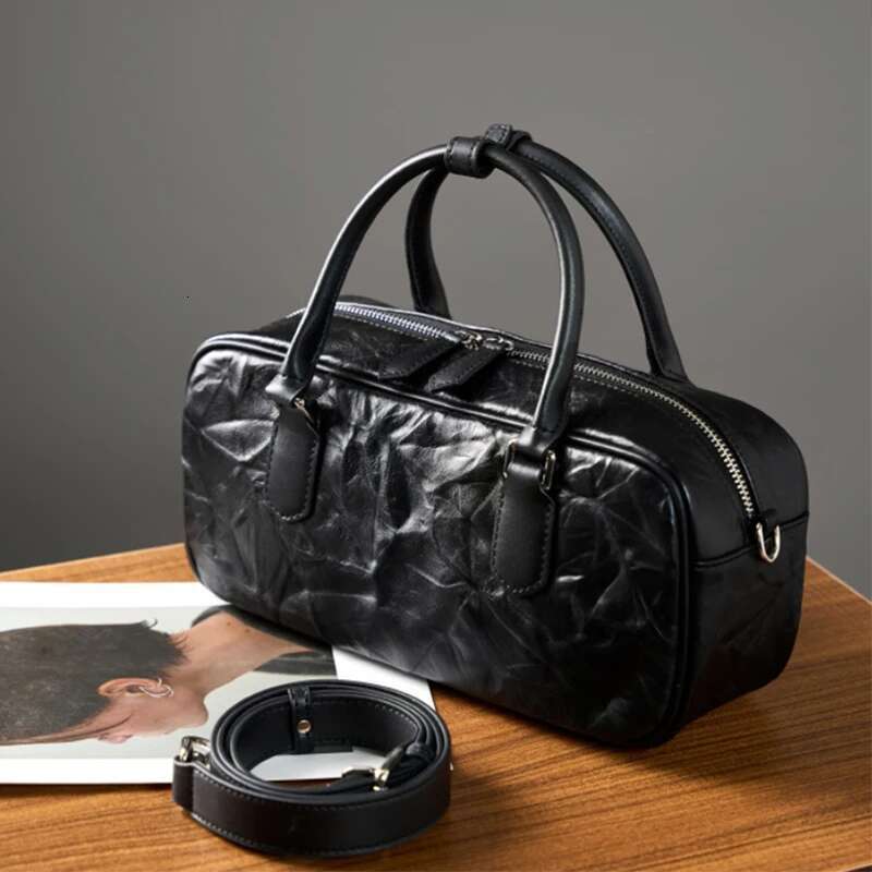 Genuine Leather White Handbag New Women's Bowling Niche Brand Designer Soft Commuting High-End Underarm Crossbody Bag