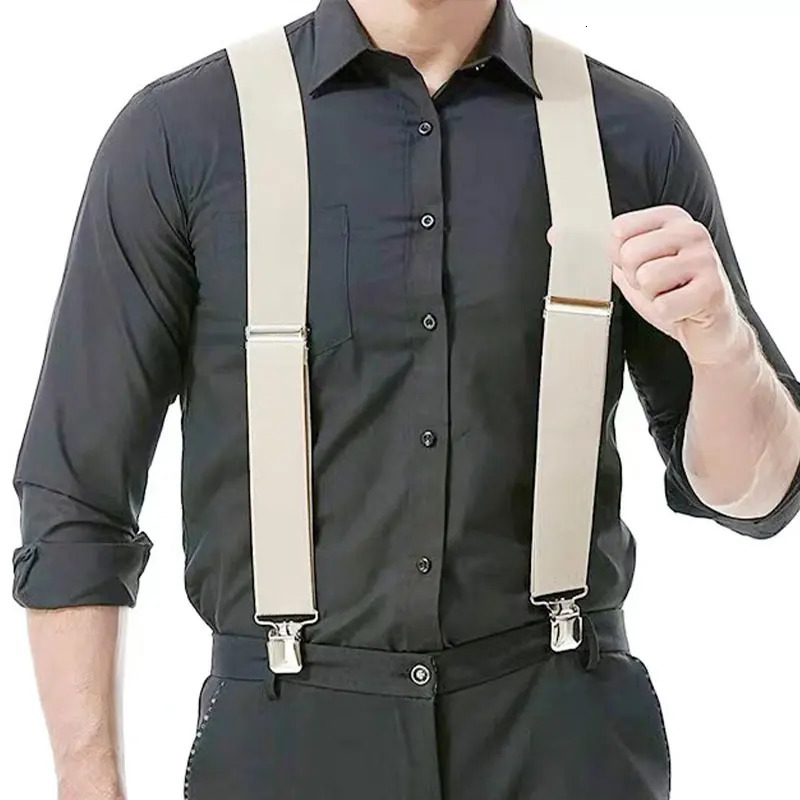 Mens Suspenders Wide X-Back Adjustable Solid Straight Heavy Duty Clip Suspenders for Work Jeans 250515