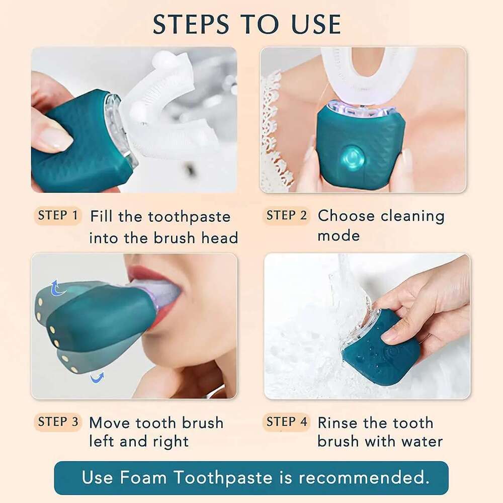 U-shaped Adult Automatic 360° Full Mouth Whitening Wireless Charging Waterproof Brush Ultrasonic Electric Toothbrush