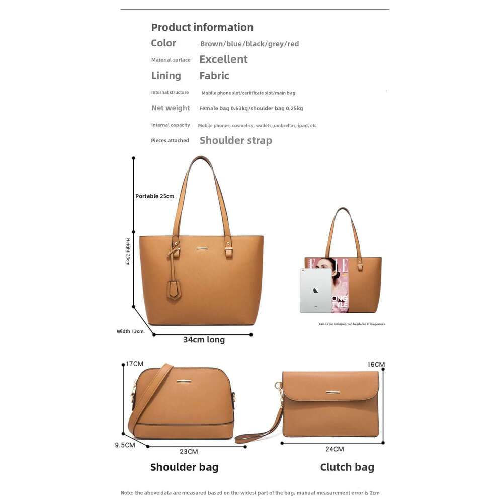 Trendy Women's Retro Handbag Simple Intellectual Shoulder Large Capacity Fashionable Four Piece Set Mother Bag
