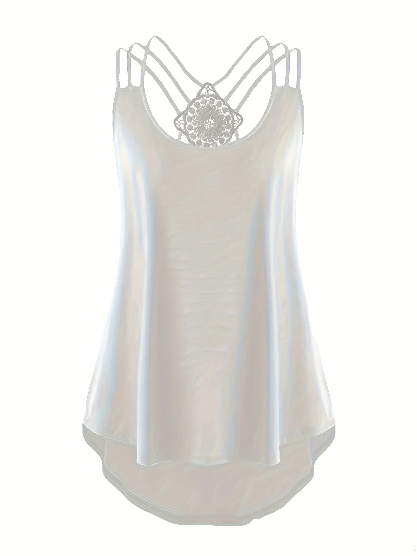 Plus Size Summer Fashion Solid Color Suspender Criss Cross Cami Tank Womens Oversized Slight Stretch Backless Casual Top 250515