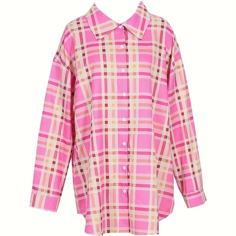 Plus Size SpringSummer Womens Clothing Solid Color Single Row Button Pink Casual w250506