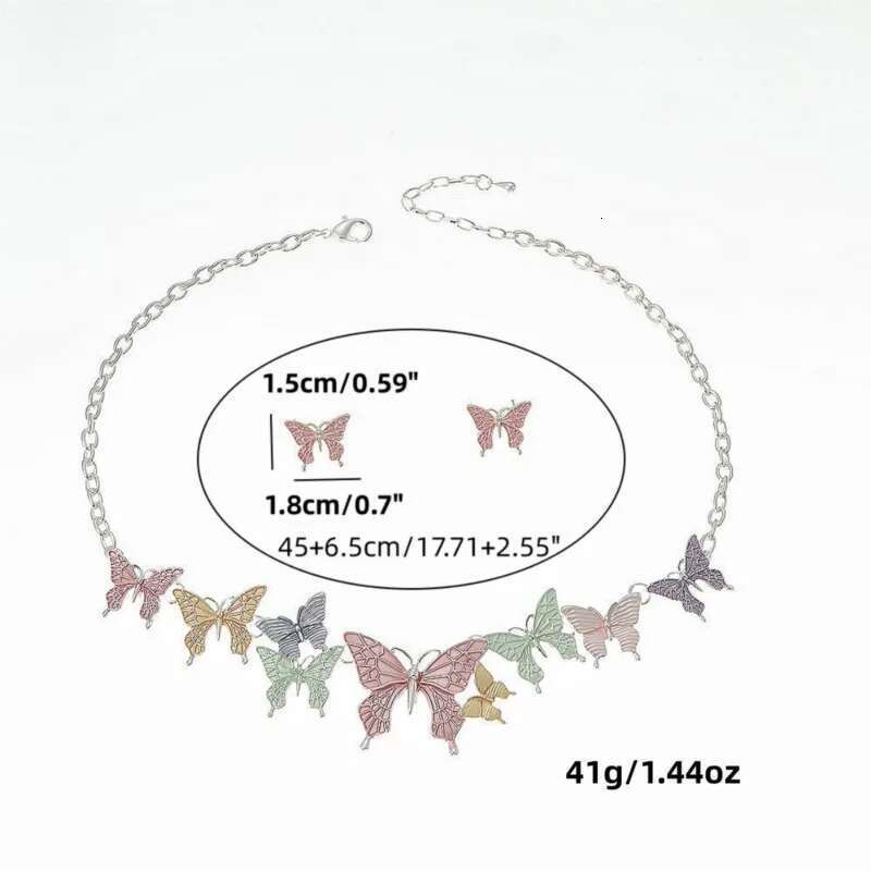 3Pcs/Set Colorful Butterfly Necklace And Earrings For Women Y2k Summer Vacation Sets Party Jewelry Accessories