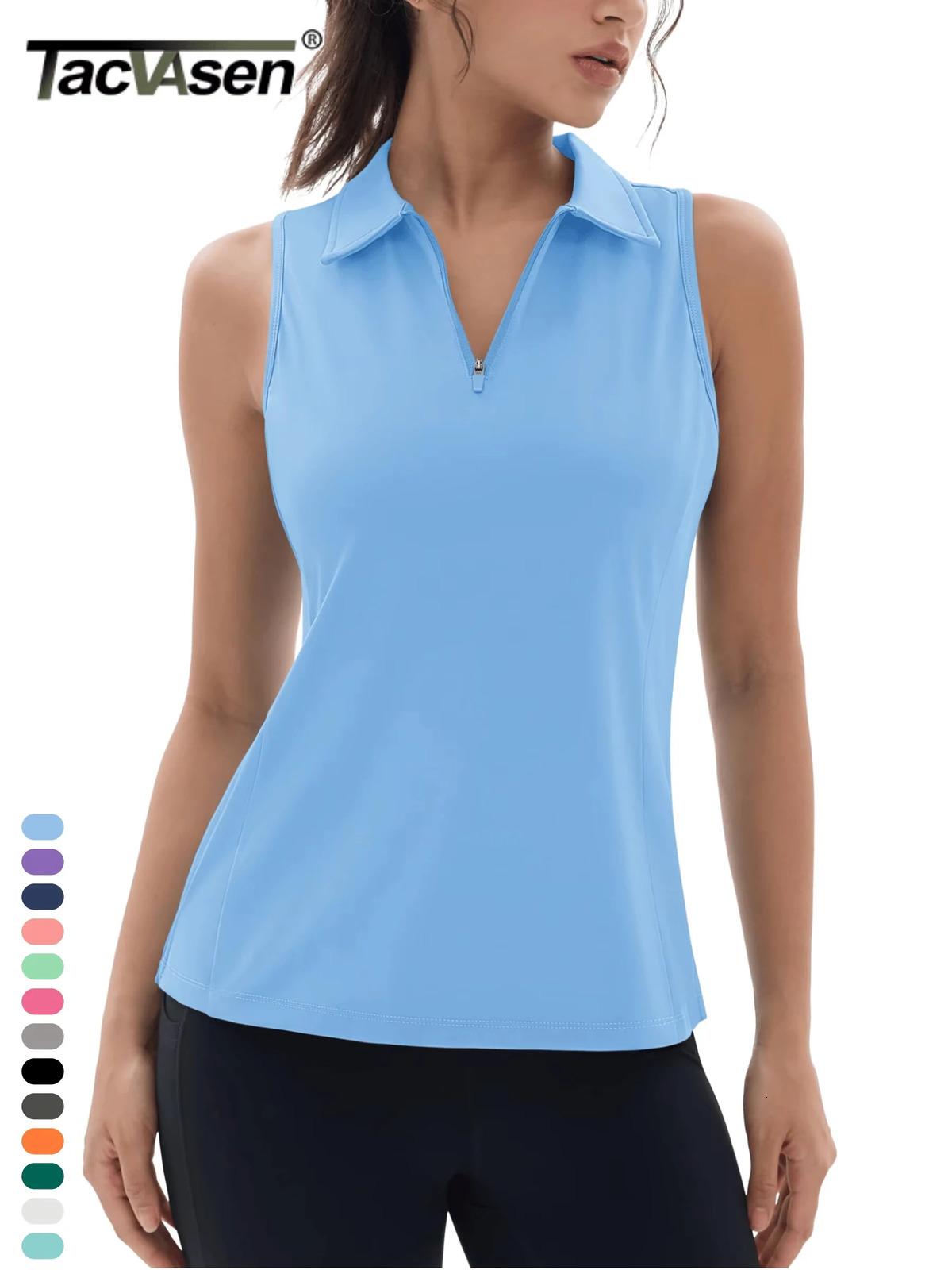 TACVASEN UPF50 Quick Dry Polo Shirts Womens Summer Golf Sleeveless Workout Tees Sun UV Protection Outdoor Fitness Gym Tank Tops 250515