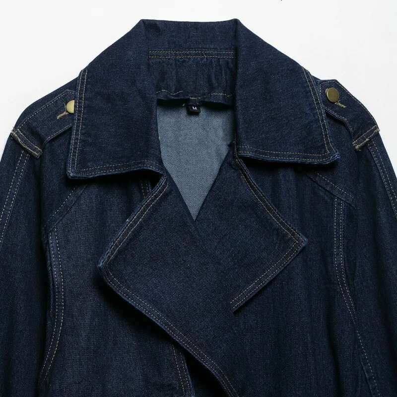 Women Casual Denim Trench Jacket With Belt Long Sleeves Summer Autumn Female Outerwear Chic Overcoat