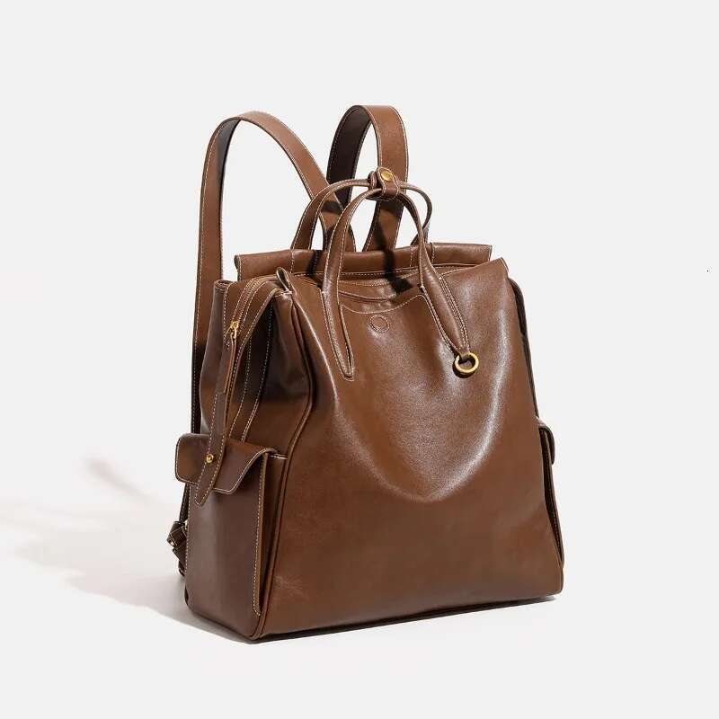 High end oil wax leather backpack with retro vegetable tanned leather, large capacity travel and commuting 14 inch computer bag