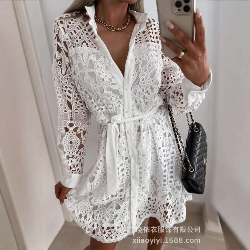 Temperament commuting belt cardigan women's buckle lace shirt waist cinched dress