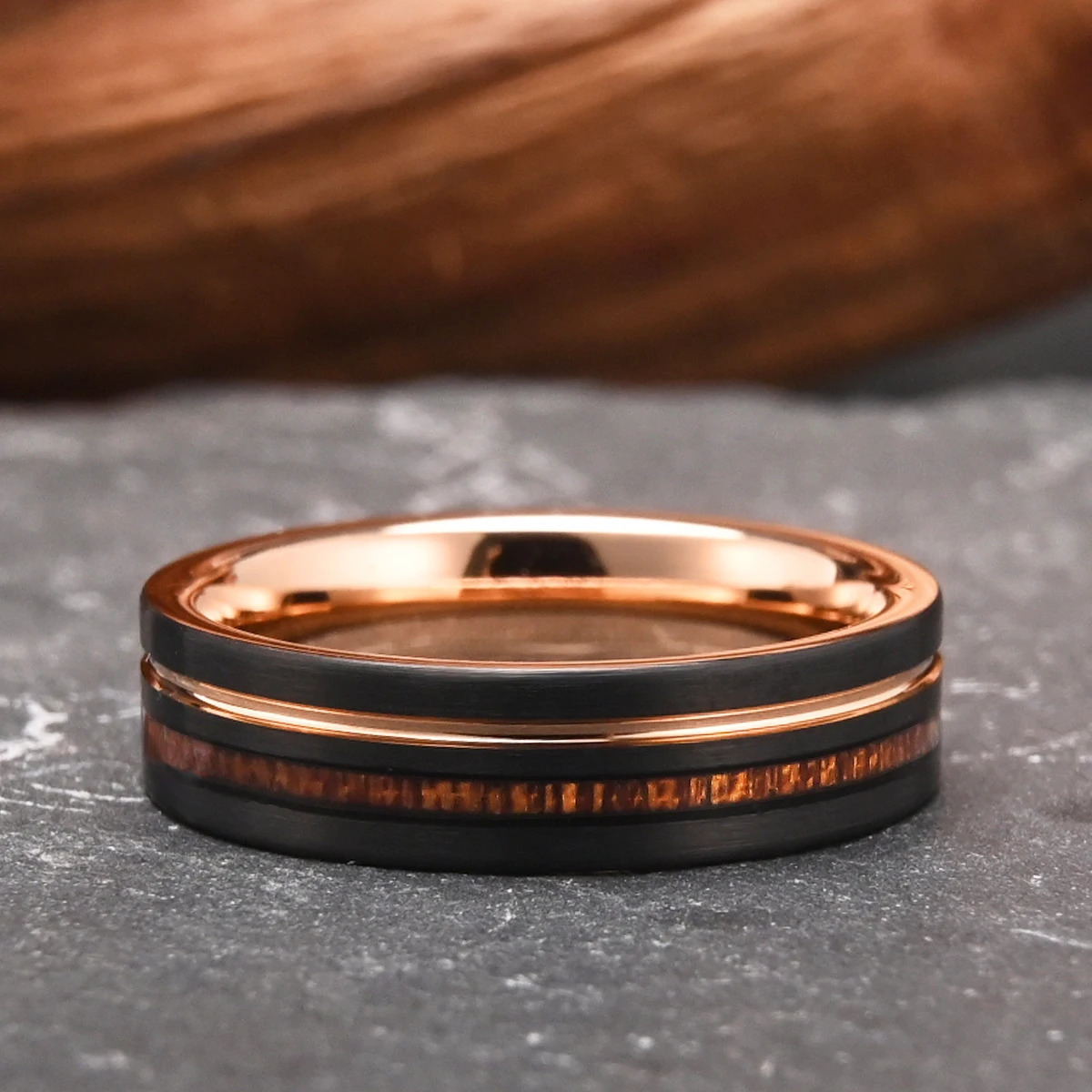 8MM/6MM rose golden and black tungsten ring wooden ring comfortable to wear suitable for daily wedding party anniversary gift 250515