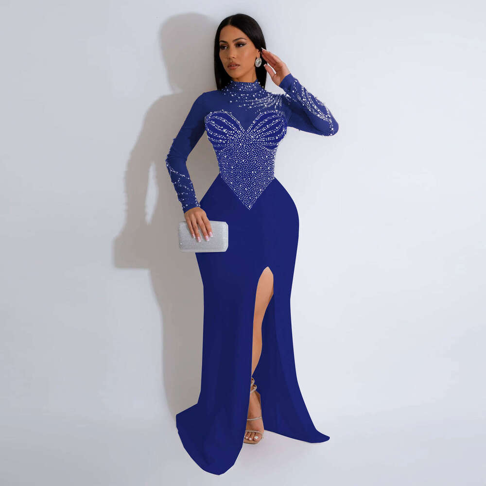 K2986 Women's Hot Diamond Pearl Perspective Waist Pack Hip Elastic Split Dress