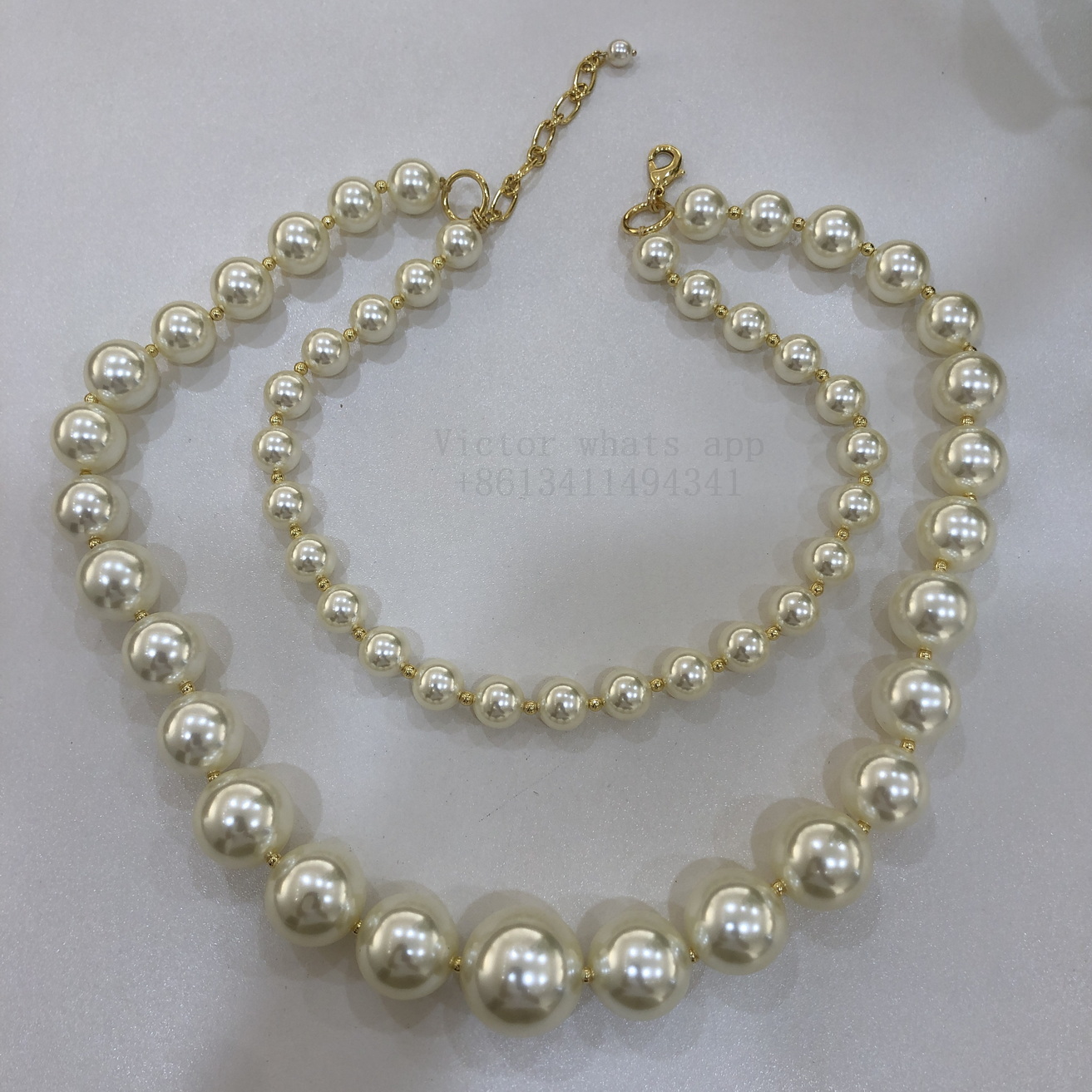 Top quality double BIG pearl necklace chain reinforced inner ring length 45+5CM Wholesale price customize You brand for women and men Pearl Necklace 0