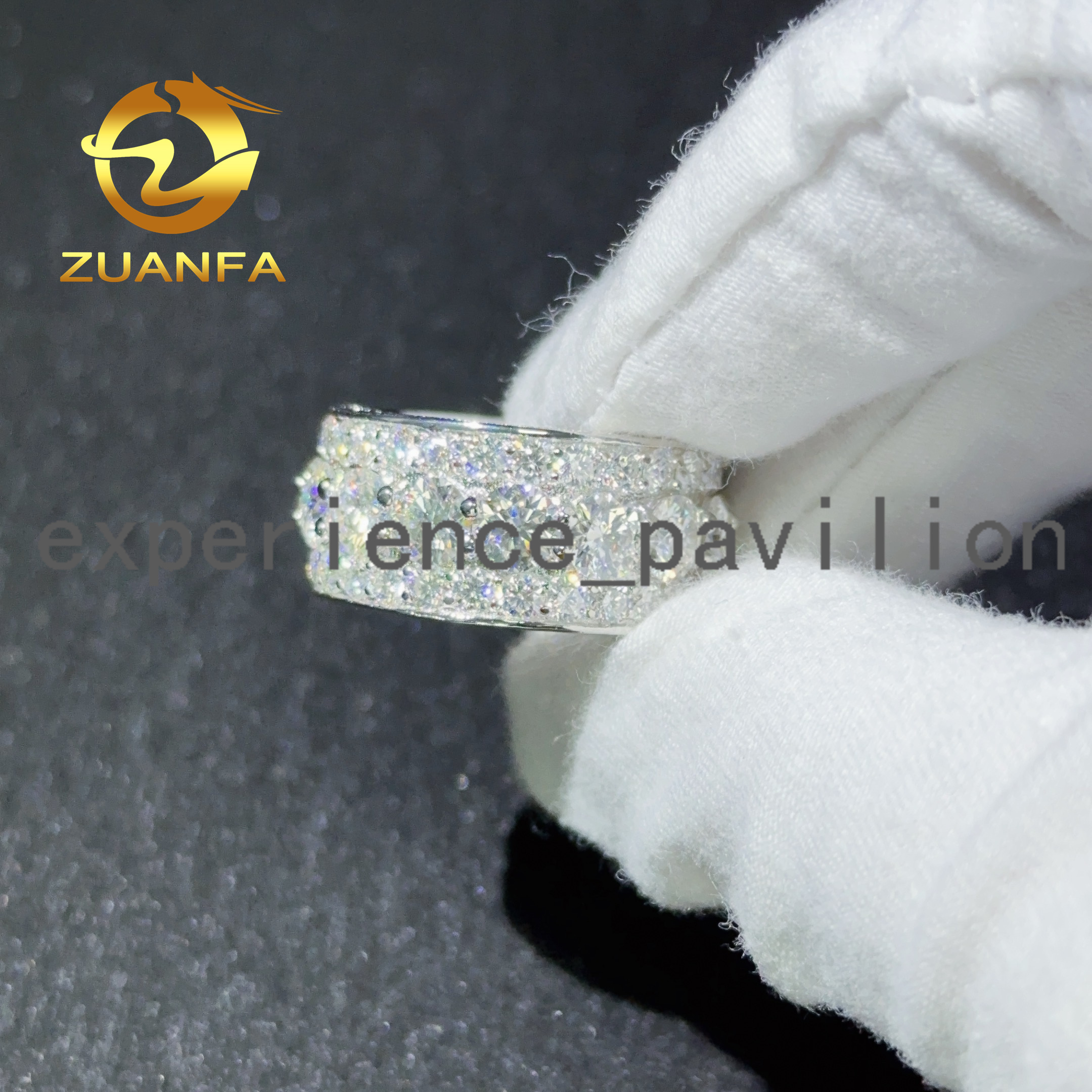 Luxury Hip Hop Jewelry 3 Row Cluster Iced Out Ring 925 Sterling Silver Round Moissanite Diamond Cut Cuban Rapper Ring