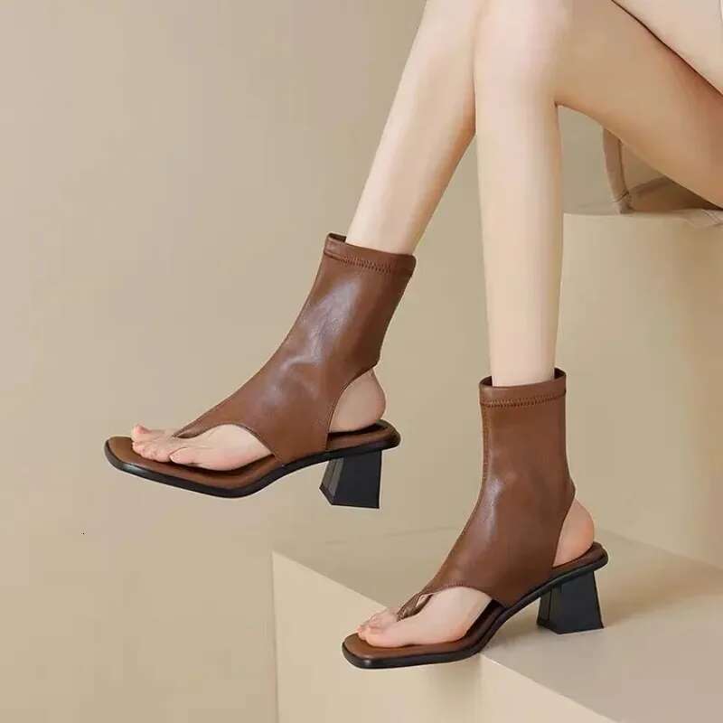 2025 Fashionable Cool Boots Summer Back Zipper Heels Toe High Top Sandals