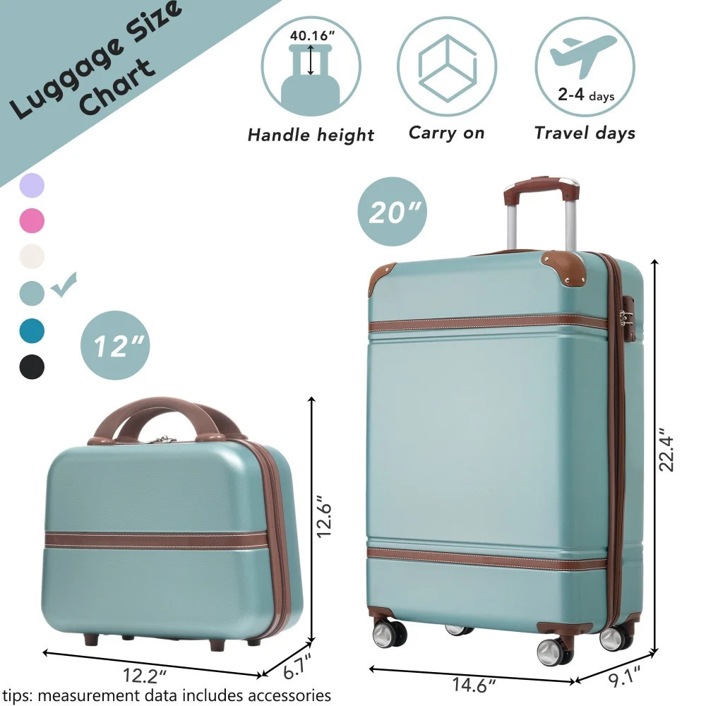 20 Hardside Luggage Set with Cosmetic Case Spinner Wheels Carry on Suitcase Lightweight Durable Travel Suitcase Rolling Luggage 250514