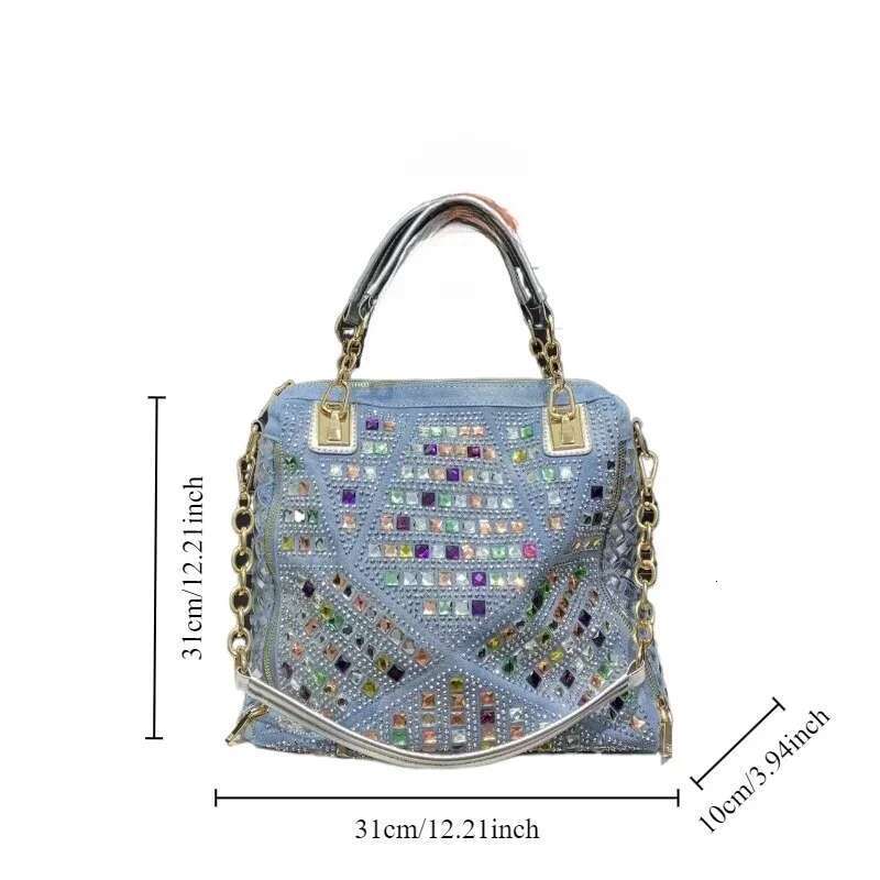 Women's Fashion Denim Braided Tote Bag Large Capacity Dia Shoulder Handbag