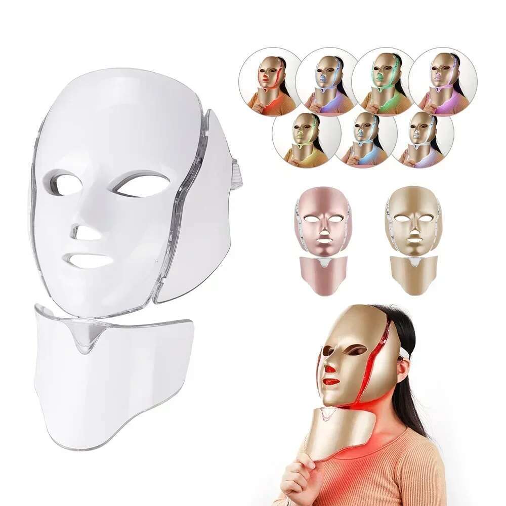 Foreverlily 7 Colors Light LED Facial Care Mask With Neck Skin Rejuvenation Treatment Beauty Anti Acne Therapy Whitening