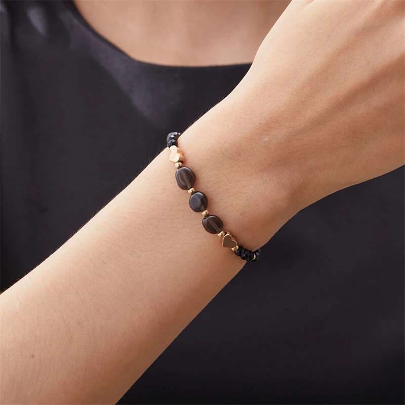 Natural Stone Love Heart Pendant Charm For Women Fashion Handmade Braid Adjustable Bracelet Energy Healing Jewelry Gift