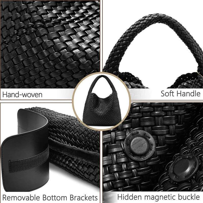for Women Large Woven Handbag Soft Leather Shoulder Work Shopper Summer Beach Travel Tote Bag with Purse