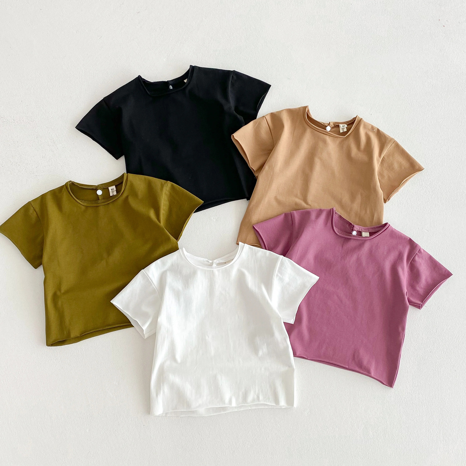 Infant Baby Boys Girls T-shirt Summer Thin born Vintage Toddler Solid T Shirt Cotton Short Sleeve Ruffles Tops Baby Clothes 250515