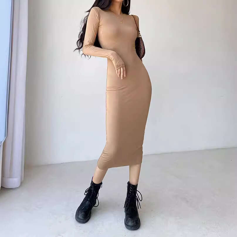 White Dress Maxi Dress 6889 Delicate~Round Neck Pure Desire Sexy Waist Slimming Over Knee Paper Figure Dress Long Skirt KQ