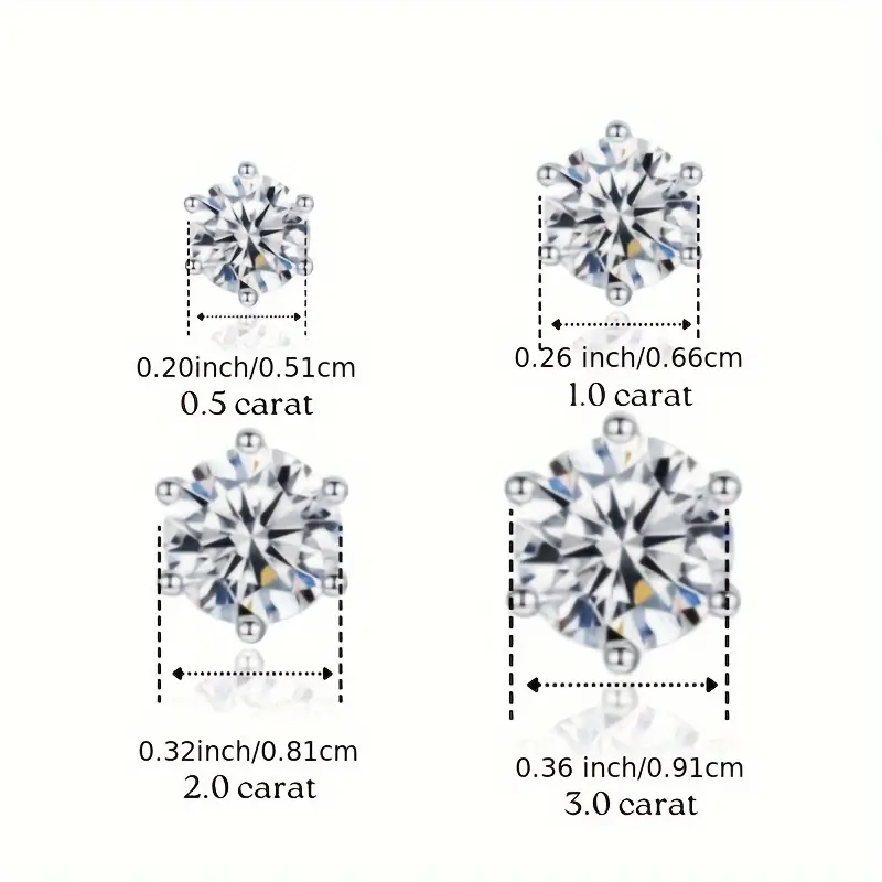 Classic six-prong 925 sterling silver 1/2/4/6CT D color VVS1 Moissanite stud earrings hot selling High-end style, elegant and fashionable, star style 