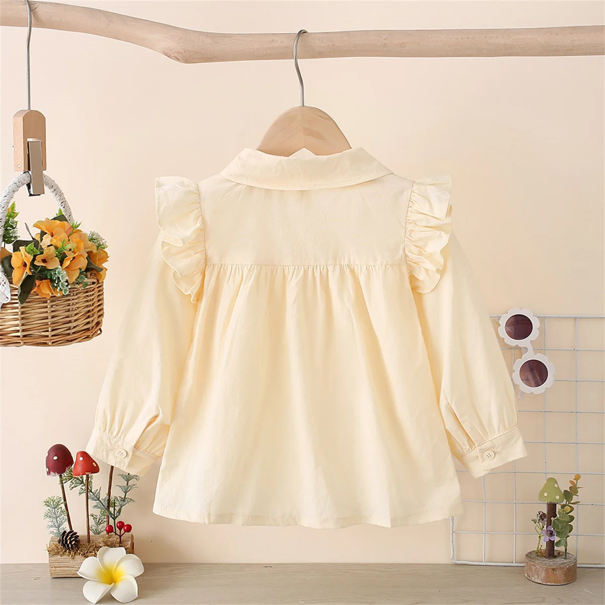 Girls Shirt Exquisite Small Flower Embroidery Solid Color Lace Decoration Academy Style Polo Collar Long Sleeve Versatile Top 250515