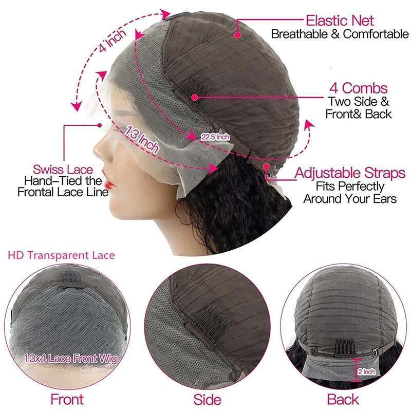 Body Wave Short Bob Wig 180 Density 13X4 Lace Front Human Wig 16 Inch 100% Brazilian Remy Pre Plucked With Baby Hair