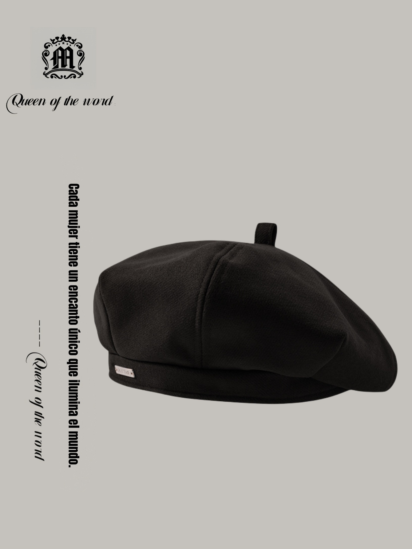 queen of the word 2 Beret women's spring and autumn black octagonal hat large head circumference round face retro painter hat