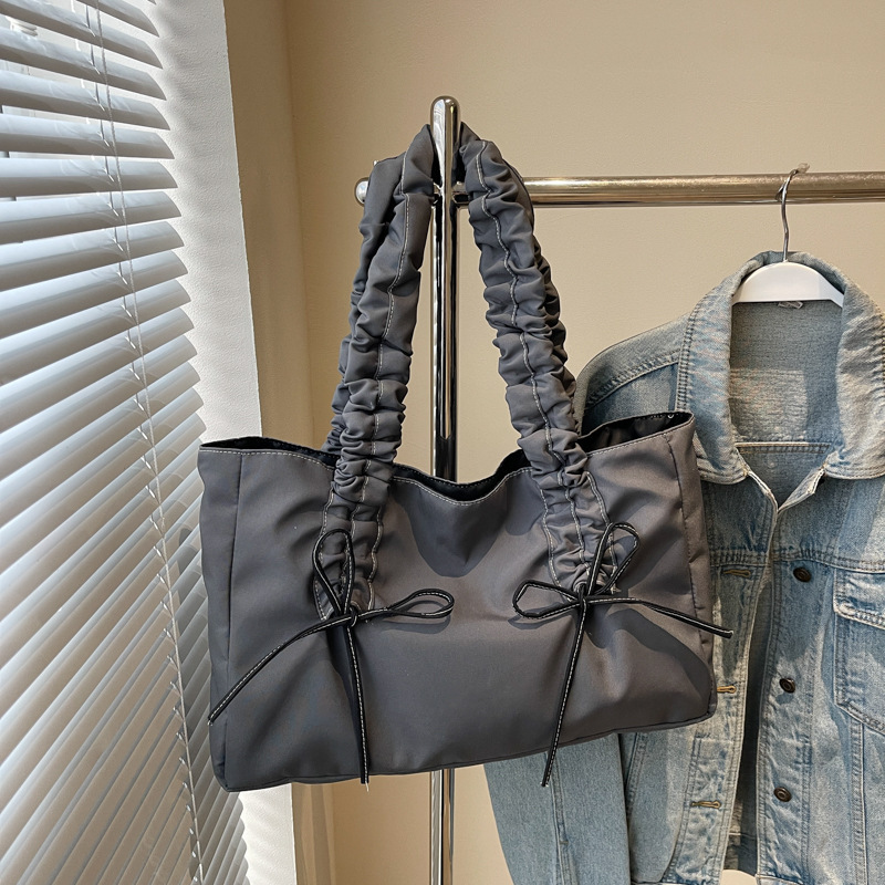 Free Delivery Designer Bag Wrinkled Bow For Women 2025 Trendy Korean Tote Large Capacity Canvas Beauty Women's Bag Luxury Bag