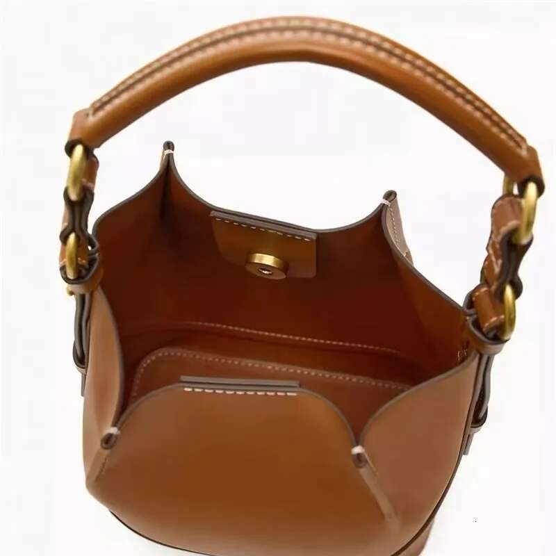 2024 Fashion New Women's Brown Korean Style Portable Crossbody Wide Drawstring Bucket Bag