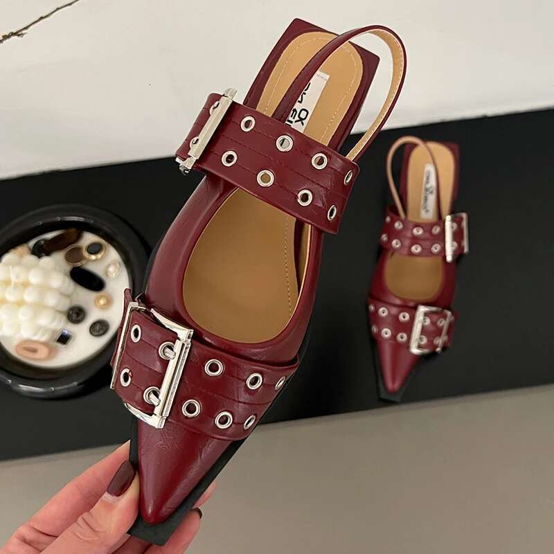 Women Flat With 2025 Designer Buckle Fashion Ladies Flats Shoes Slingback Pointed Toe Casual Female Sandals Mules