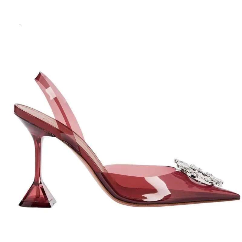 French Crystal High Heels Women's 2022 Summer New Rhinestone Sun Buckle Pointed Baotou Transparent Thin Heel Sandals