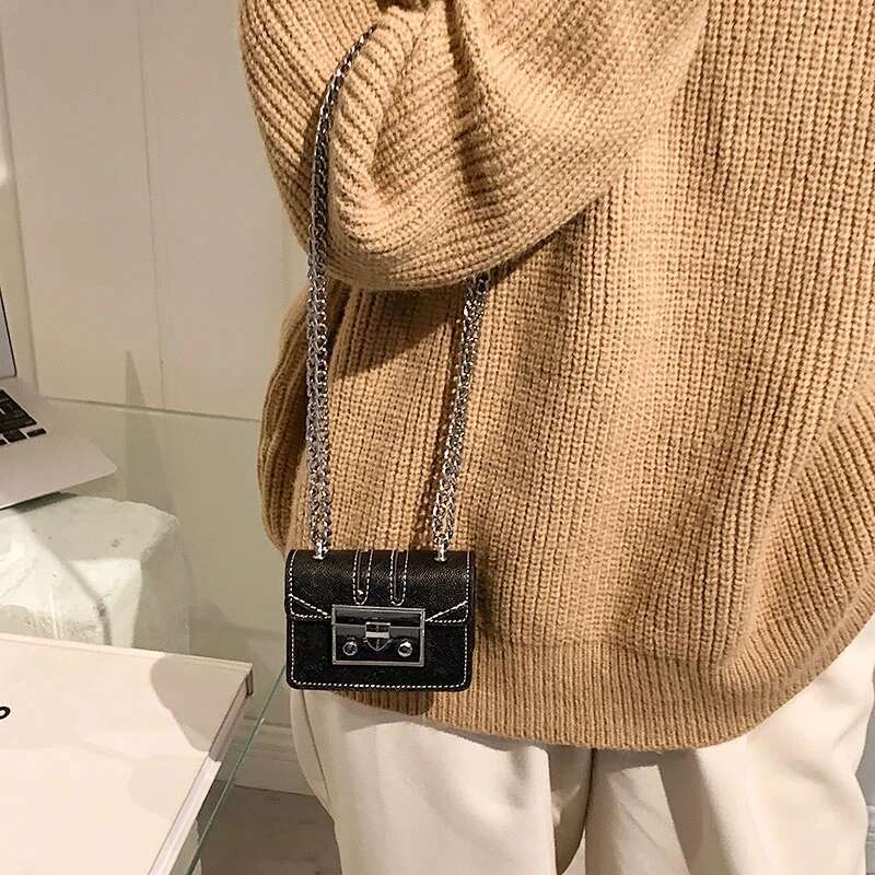 Retro Mini Lipstick Women's Shoulder Chain Crossbody Bag Designer Lock PU Leather Handbag And Purse Female Clutch