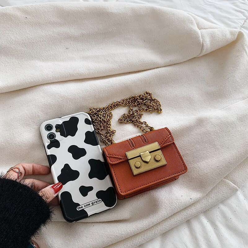 Retro Mini Lipstick Women's Shoulder Chain Crossbody Bag Designer Lock PU Leather Handbag And Purse Female Clutch
