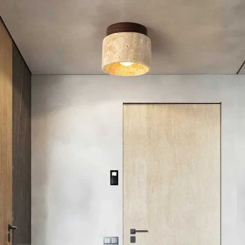 Wood Yellow Travertine Ceiling Mounted Lamp Hallway Aisel Stone Decoration Light Fixtures Corridor Home Indoor Outdoor Modern Z250515