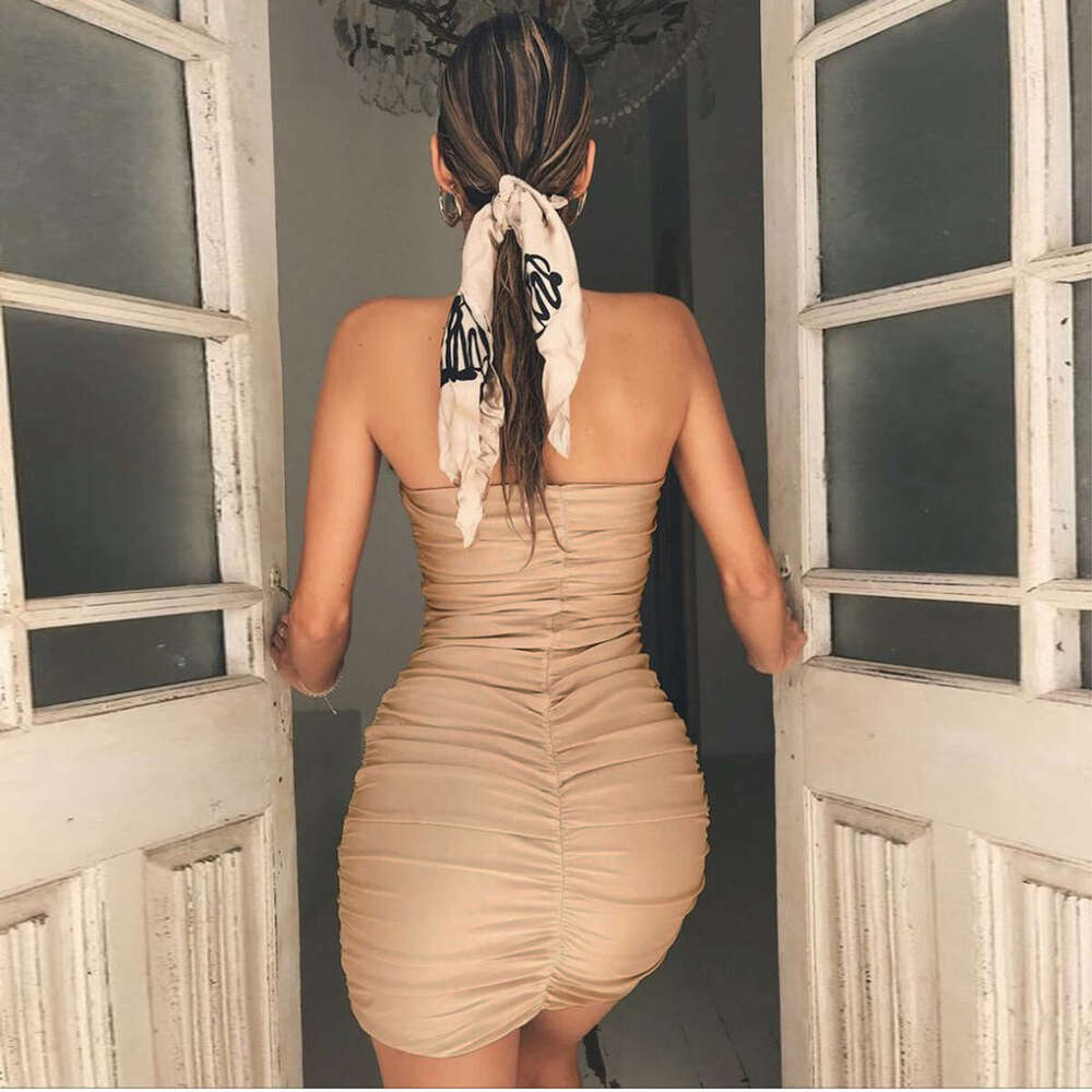 Spring summer European and American women's sexy strapless nightclub pleated hip hing dress 8505 2025 new casual fashion trend clothing