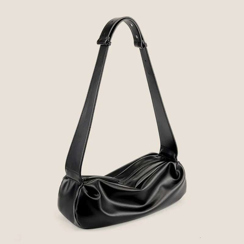 Casual Ruched Crossbody Bags for Women Designer Wide Strap Shoulder Soft Pu Leather Messenger Bag Half Moon Purses